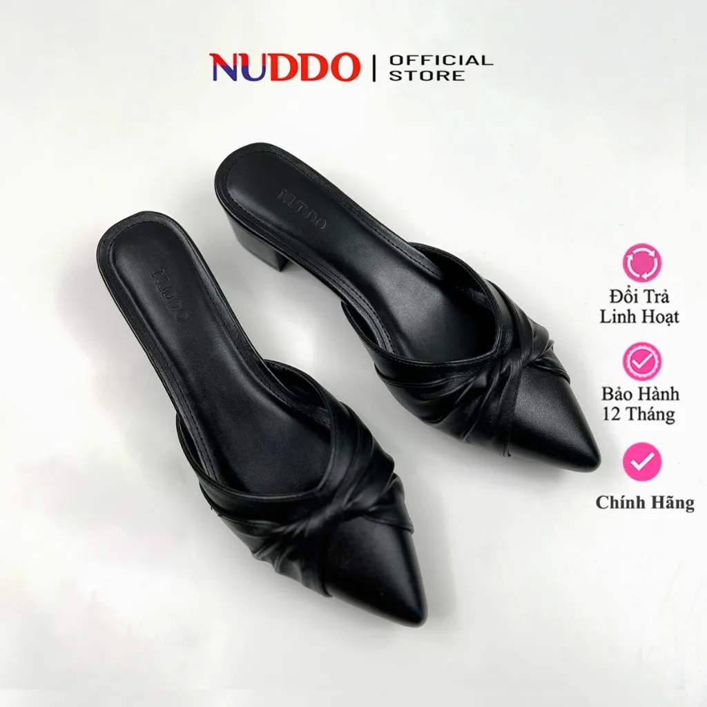 Ảnh Giày Sục Nữ Cao Gót Mũi Nhọn Phối Nơ Đế Vuông 3cm, Dép Guốc Nữ Bít Mũi Công Sở NUDDO _ NUSU3 1