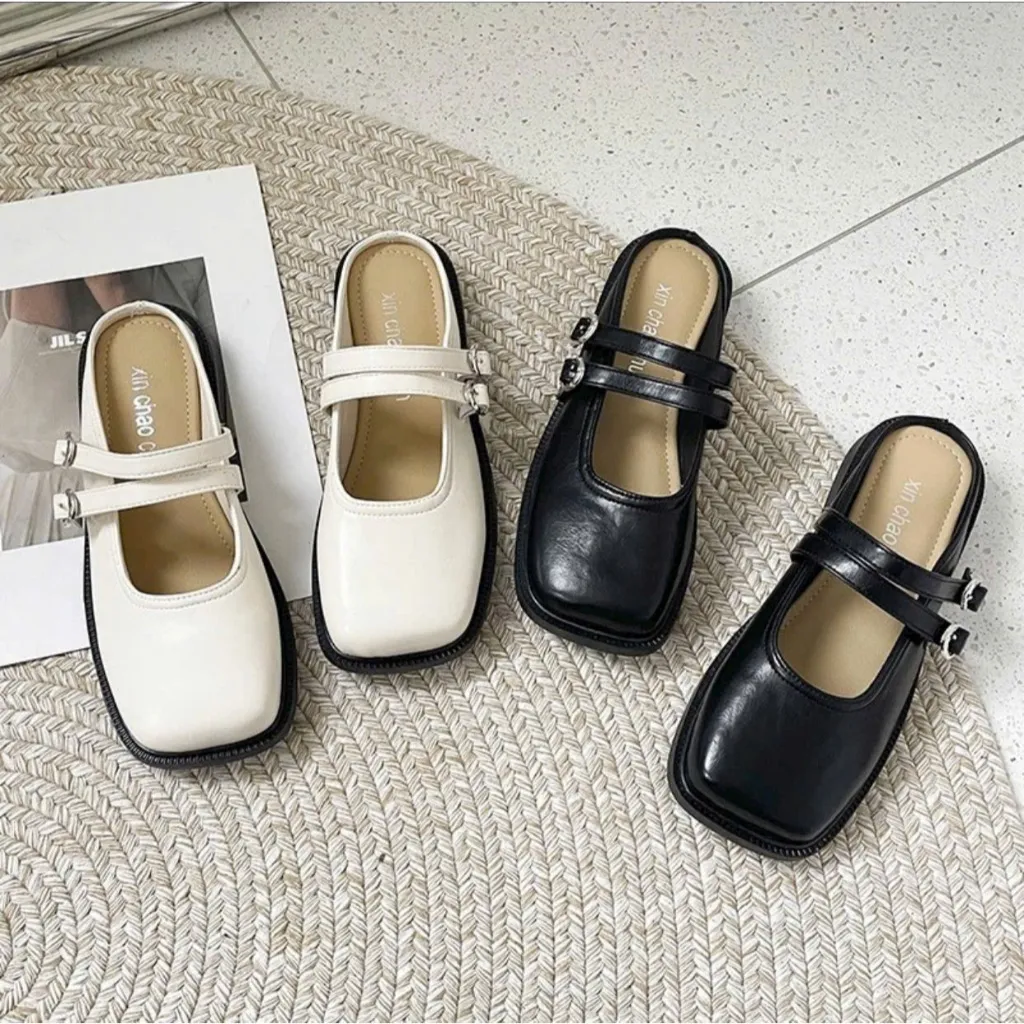 Ảnh Giày sục nữ mũi vuông FAROSA -H81 giày nữ thời trang phối hai quai ngang lên chân cực phong cách 2
