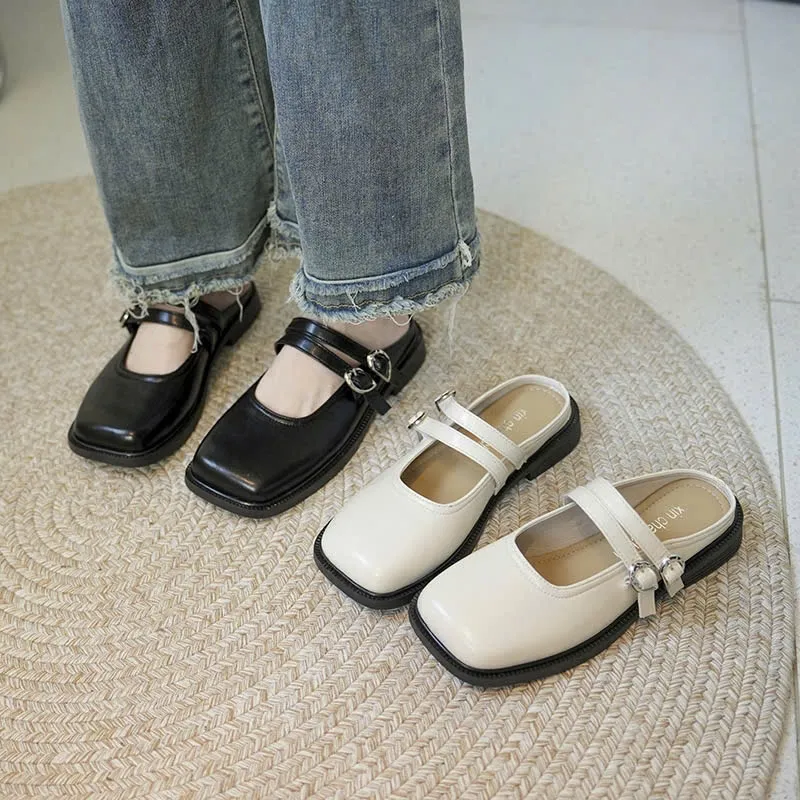 Ảnh Giày sục nữ mũi vuông FAROSA -H81 giày nữ thời trang phối hai quai ngang lên chân cực phong cách 4