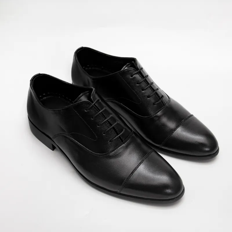 Ảnh Giày tây nam công sở buộc dây dáng oxford captoe da bò trơn màu đen FTT Leather mã F635 3