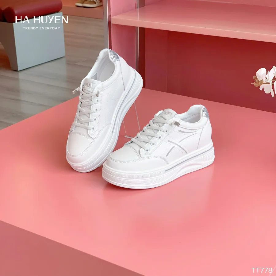Ảnh Giày thể thao nữ HÀ HUYỀN dây rút hông sóng vạch gót đính đá 5cm - TT778 1