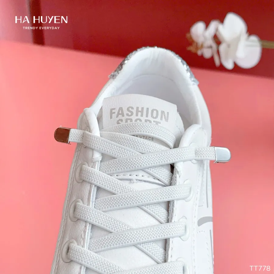 Ảnh Giày thể thao nữ HÀ HUYỀN dây rút hông sóng vạch gót đính đá 5cm - TT778 3