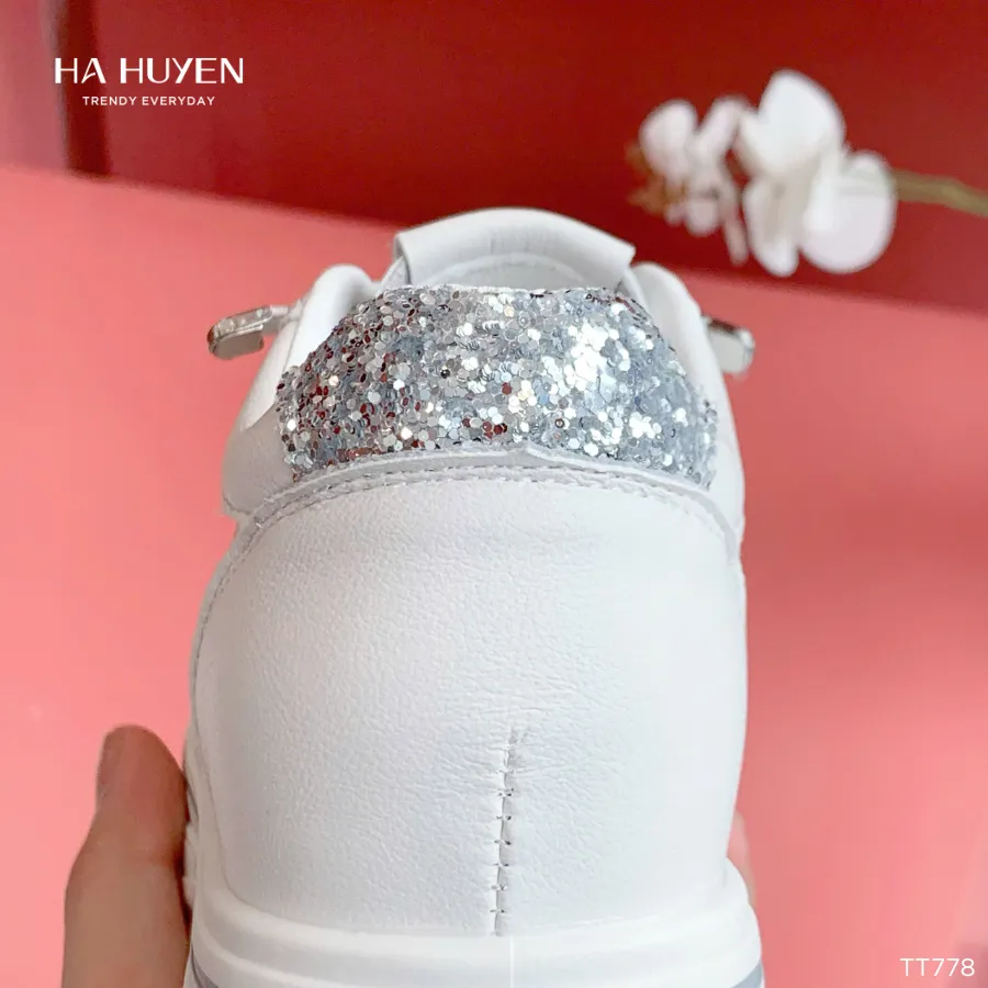 Ảnh Giày thể thao nữ HÀ HUYỀN dây rút hông sóng vạch gót đính đá 5cm - TT778 4