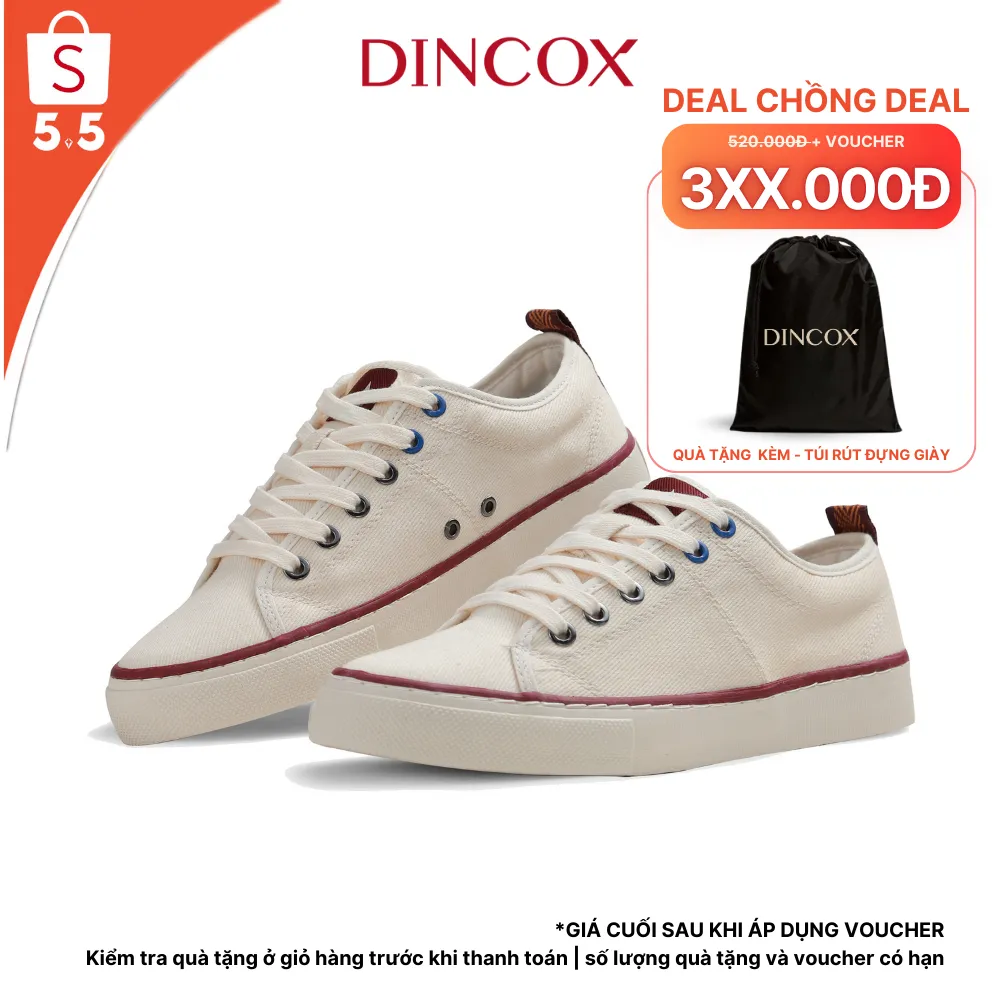 Ảnh Giày Vải Canvas Đế Bằng Sneaker Nam Nữ C40 Trắng Kem Dincox 1