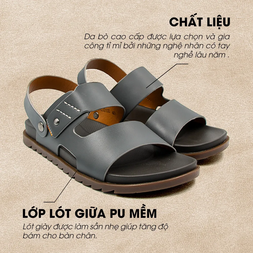 Ảnh -Giày/Dép Sandal Nam Da Bò Nappa Đế có Rãnh Chống Trượt TMS30100 1