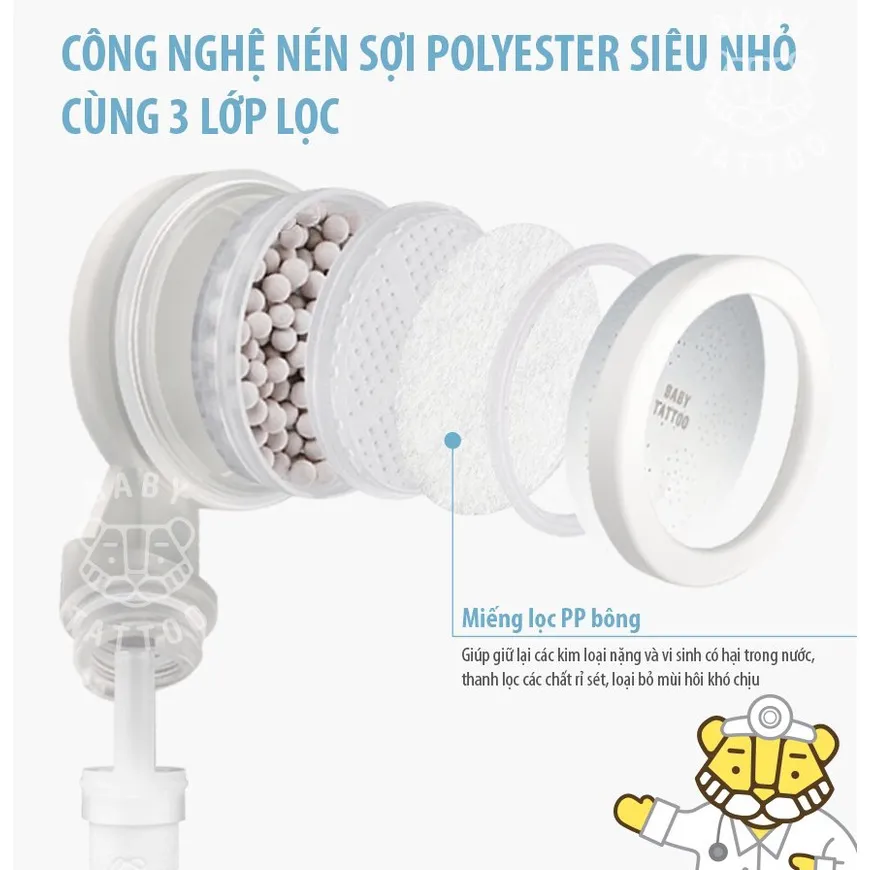 Ảnh [GIFT] Miếng Bông Lọc PP Type A Thay Thế Cho Vòi Sen Tắm Cao Cấp Lọc Nước, Khử Clo BABY TATTOO 3