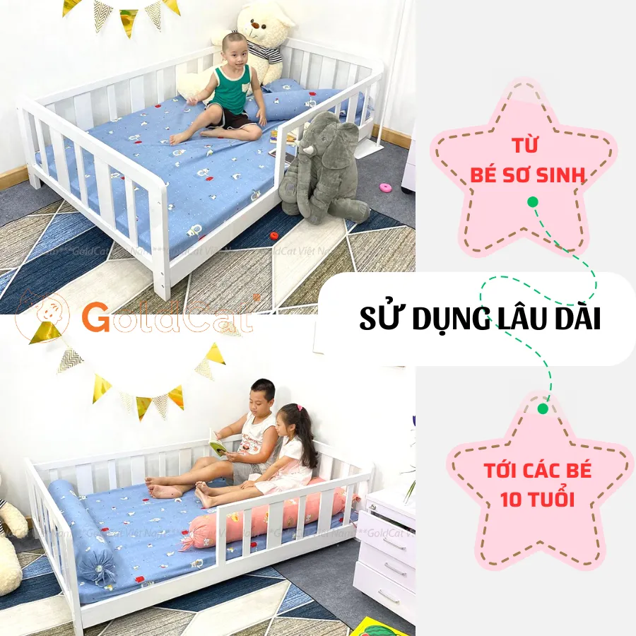 Ảnh Giường Gỗ GOLDCAT Cho Trẻ Từ 2-15 Tuổi Phong Cách Hàn Quốc, Trọng Tải Tối Đa 180kg, Gỗ Quế An Toàn 4