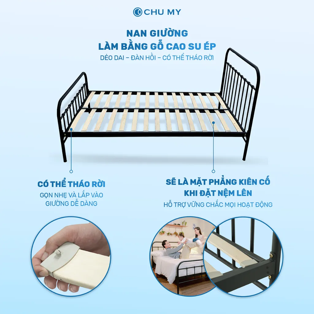 Ảnh Giường Sắt WILLOW CHU MY - Khung Thép Sơn Tĩnh Điện, Chân Chắc Chắn, Dễ Lắp Ráp, Màu Đen/Trắng 4