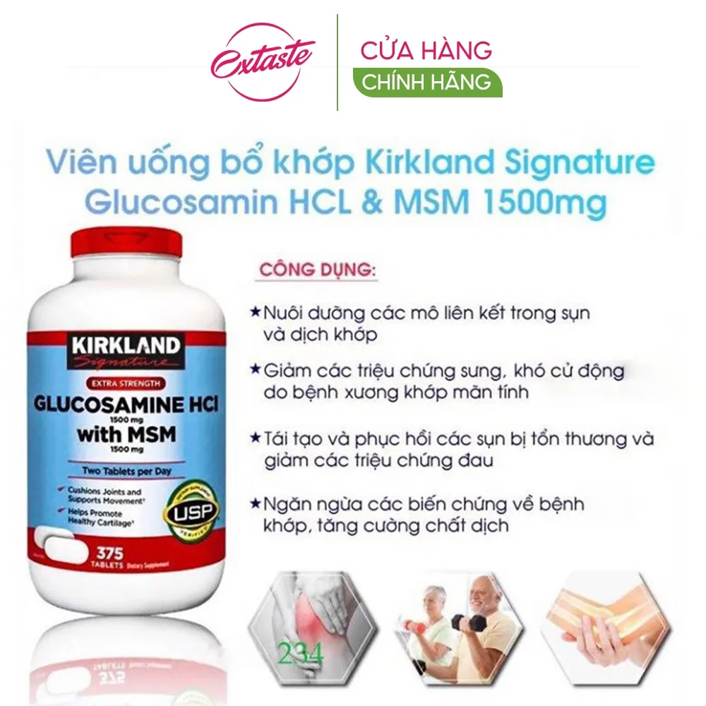 Ảnh Glucosamine hcl with msm Kirkland Signature giảm đau nhức xương khớp hộp 375 viên extaste 4