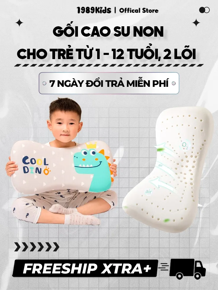 Ảnh Gối cao su non 1989KIDS SHOP cho bé từ 1 đến 12 tuổi 2 lõi tùy chỉnh độ cao mềm mại chống lệch xương cổ, mỏi vai gáy 1