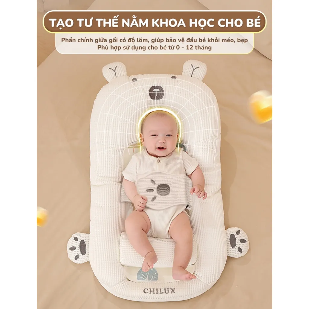 Ảnh Gối chống trào ngược cho bé gấu trắng Chilux - Thiết kế 3 nấc nghiêng tuỳ chỉnh, gối định hình 3