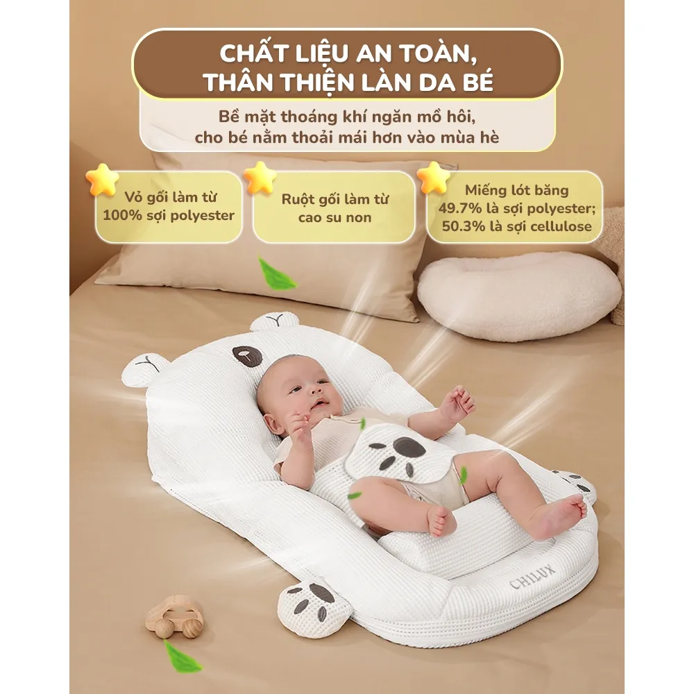 Ảnh Gối chống trào ngược cho bé gấu trắng Chilux - Thiết kế 3 nấc nghiêng tuỳ chỉnh, gối định hình 4