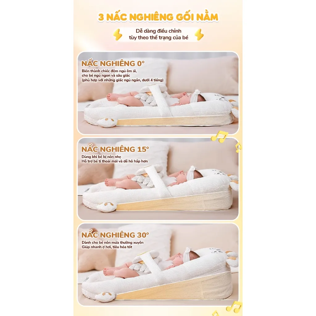 Ảnh Gối chống trào ngược cho bé Hổ vàng Chilux - Thiết kế 3 nấc nghiêng tùy chỉnh, gối định hình 1