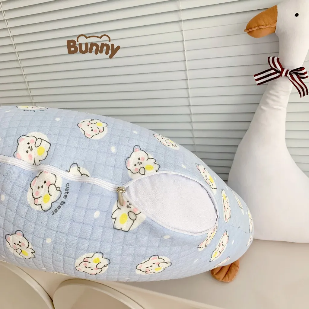 Ảnh Gối chống trào ngược KidsWorld Bunny trần bông chống nôn trớ an toàn cho bé sơ sinh mềm mại không bí nóng lưng 2