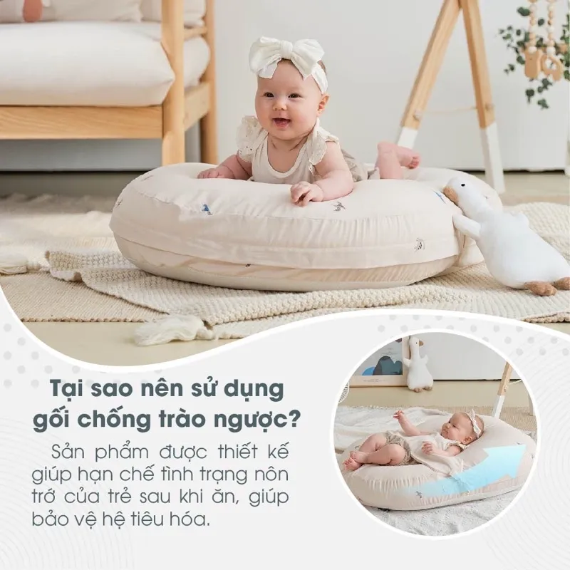 Ảnh Gối Chống Trào Ngược Kidworlds Bunny Đệm Chống Trào Ngược Xô Muslin Trần Bông Organic Cho Bé Sơ Sinh 2