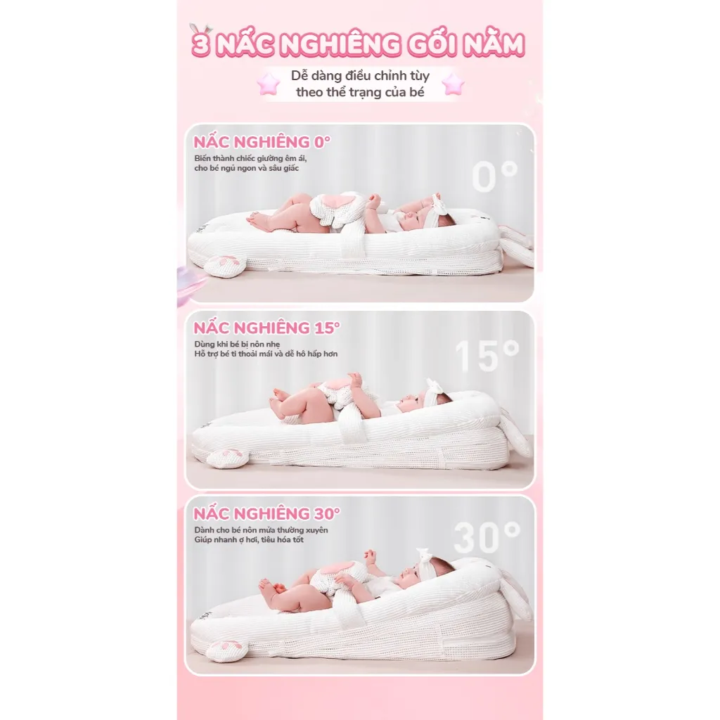 Ảnh Gối chống trào ngược thỏ hồng Chilux - Thiết kế 3 nấc nghiêng tùy chỉnh, gối định hình 2