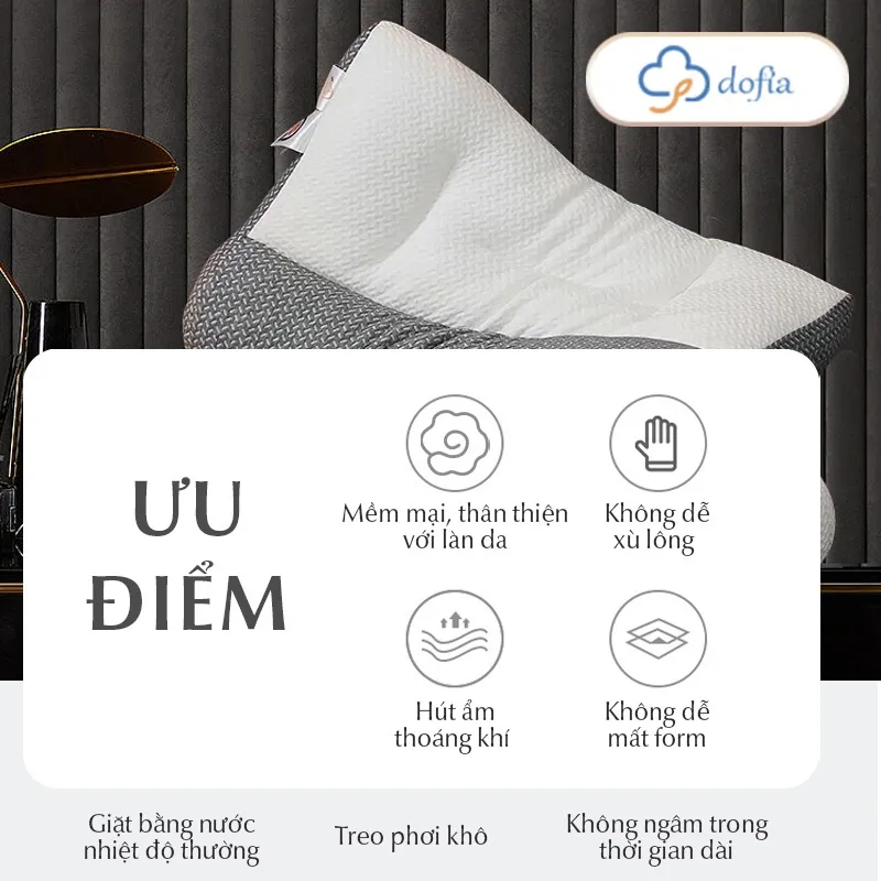 Ảnh Gối công thái học Dofia chống đau mỏi cổ vai gáy Dofia sợi bông 3d êm ái DF-P001A 4