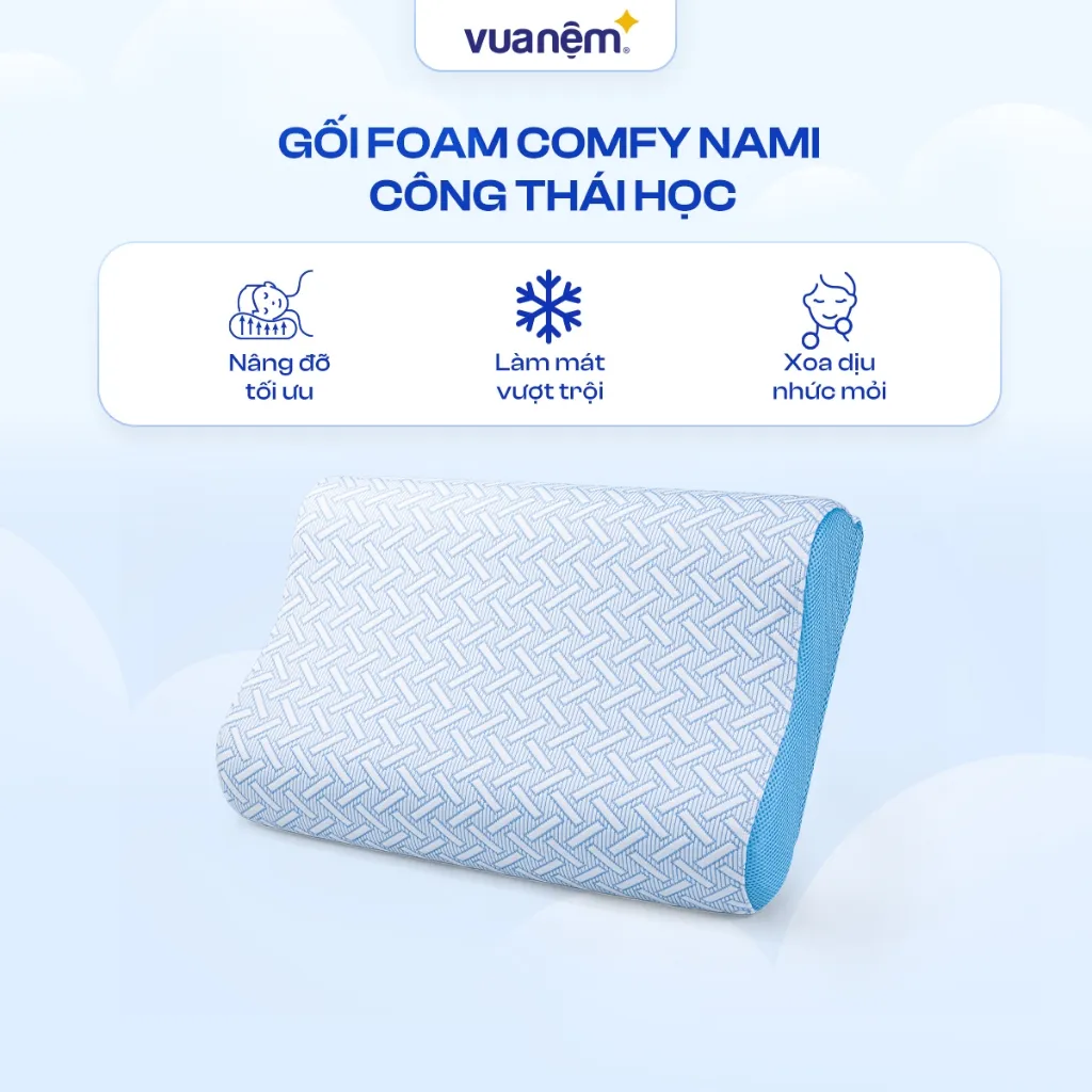 Ảnh Gối foam Comfy Nami 40x60cm lượn sóng nâng đỡ vai gáy, công nghệ làm mát cao cấp 1