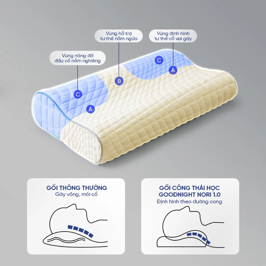 Ảnh Gối Foam Goodnight Nori 1.0 30*60 lượn sóng nâng đỡ cổ vai gáy 3