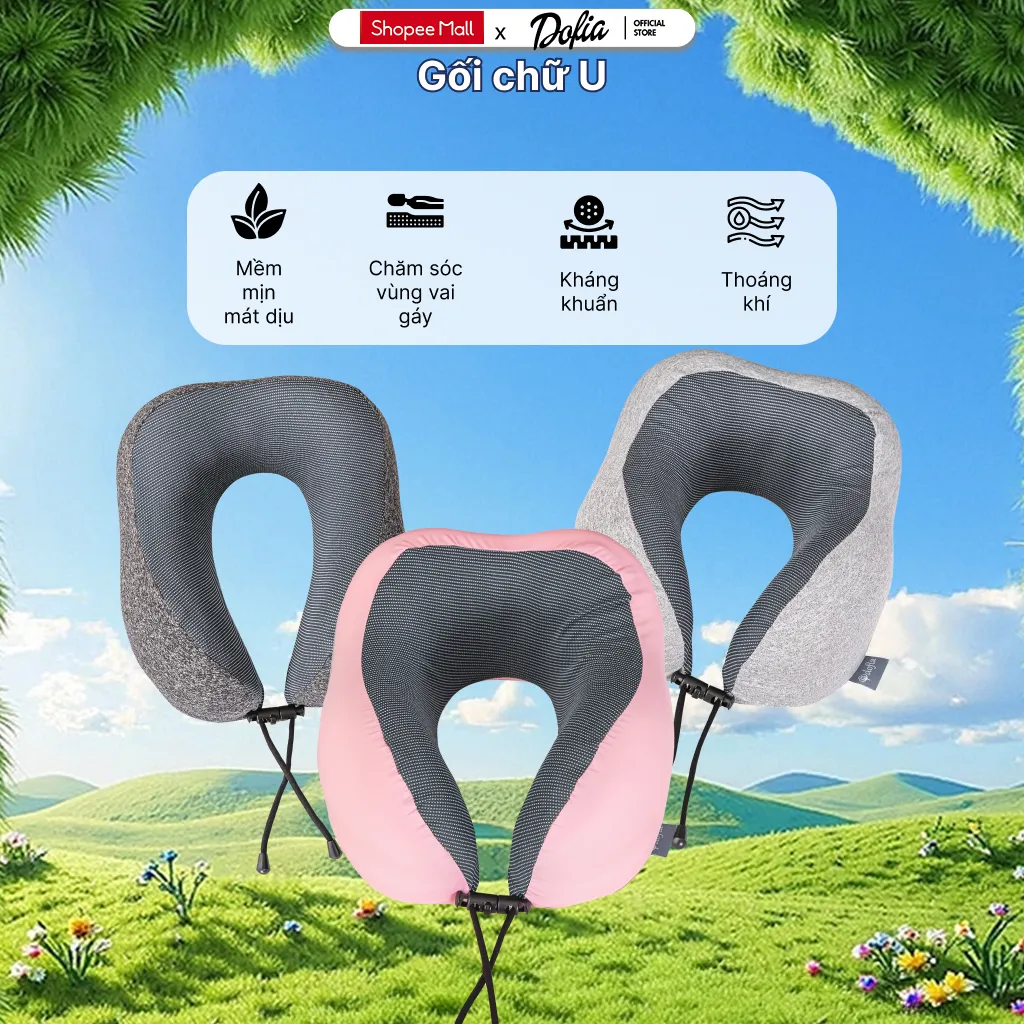 Ảnh Gối kê cổ chữ U cao su non, vải sợi spandex cho văn phòng và du lịch, bảo hành Chính hãng 1