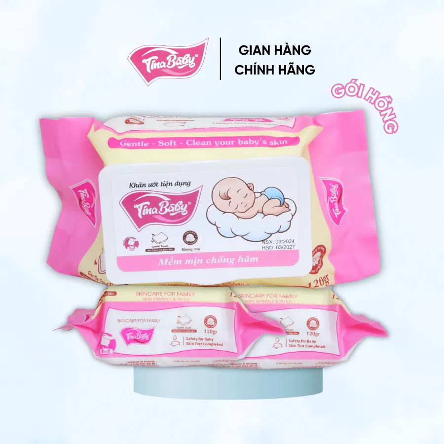 Ảnh Gói Khăn Ướt Em Bé Không Mùi TINA BABY 120Gram An Toàn Cho Da Nhạy Cảm 2