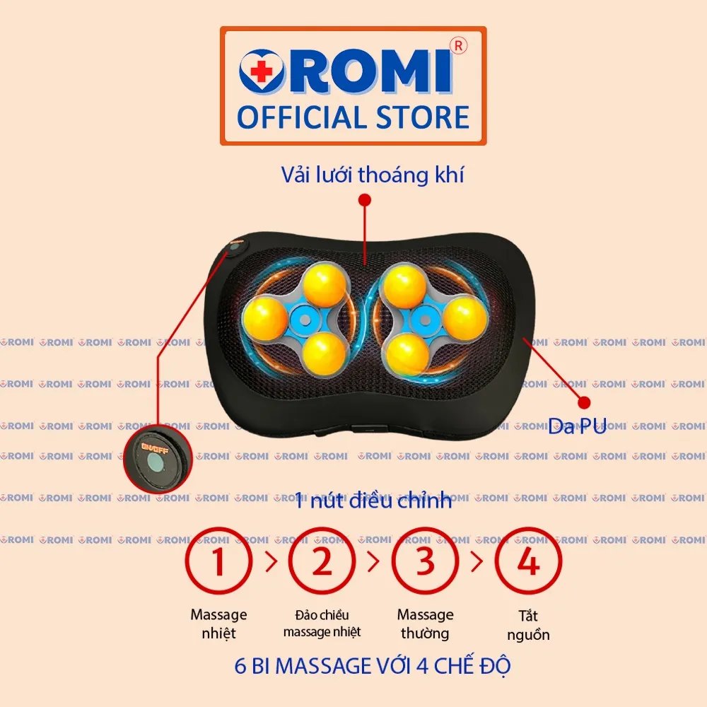 Ảnh Gối Massage Nhiệt Hồng Ngoại OROMI ORM-755 - 6 Bóng xoay - Mát xa Cổ Vai Gáy, Thắt Lưng 1