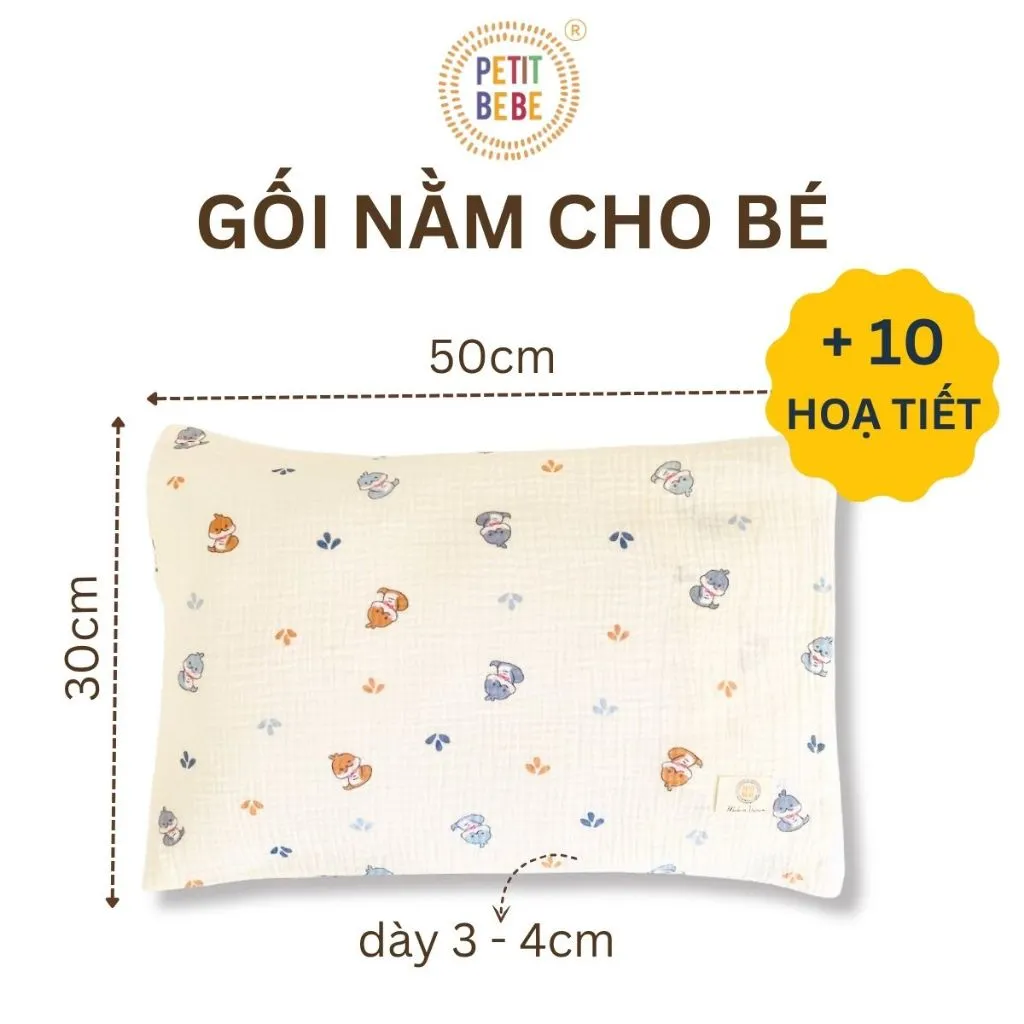 Ảnh Gối nằm cho bé mẫu giáo tiểu học muslin Petit Bebe 30x50cm mềm mát thoáng khí 1