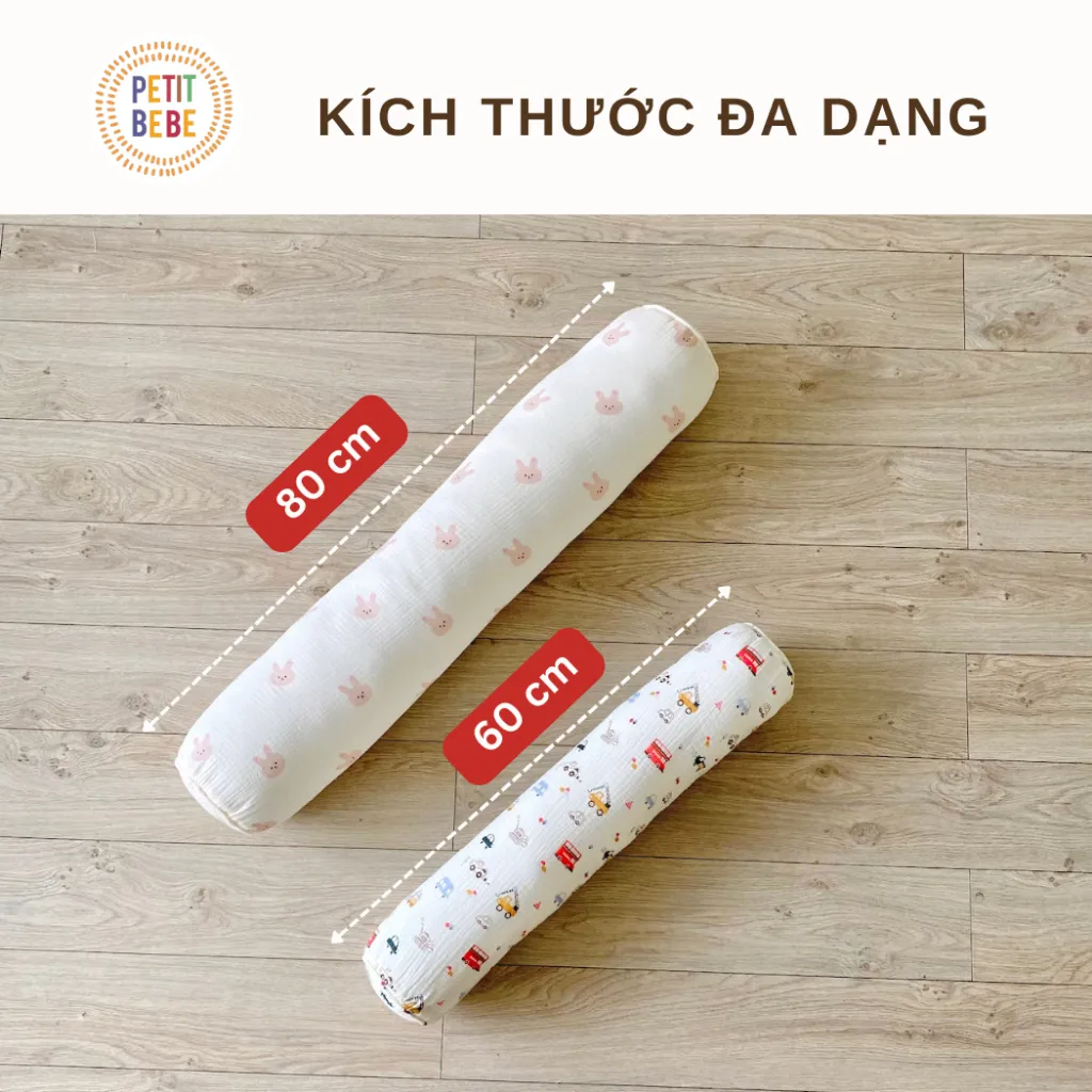 Ảnh Gối ôm dài 80cm cho bé mẫu gíao tiểu học PETIT BEBE muslin thấm hút thoáng khí 3