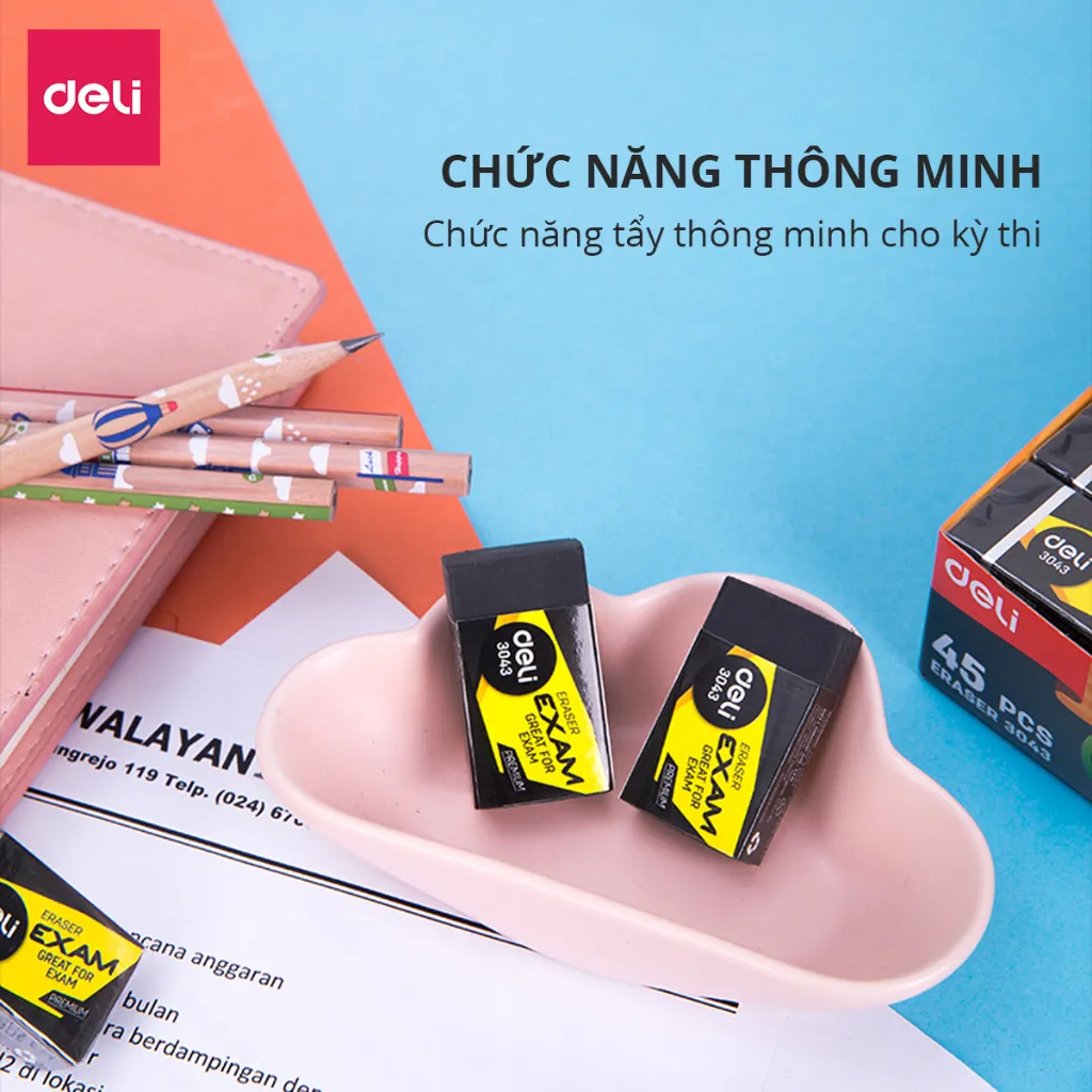 Ảnh Gôm Tẩy Chì 2B / 4B Deli Màu Đen Tẩy Sạch Ít Vụn Tẩy Nhỏ Gọn - Phù Hợp Học Sinh, Sinh Viên, Văn Phòng Vẽ Thi Trắc Nghiệm 3