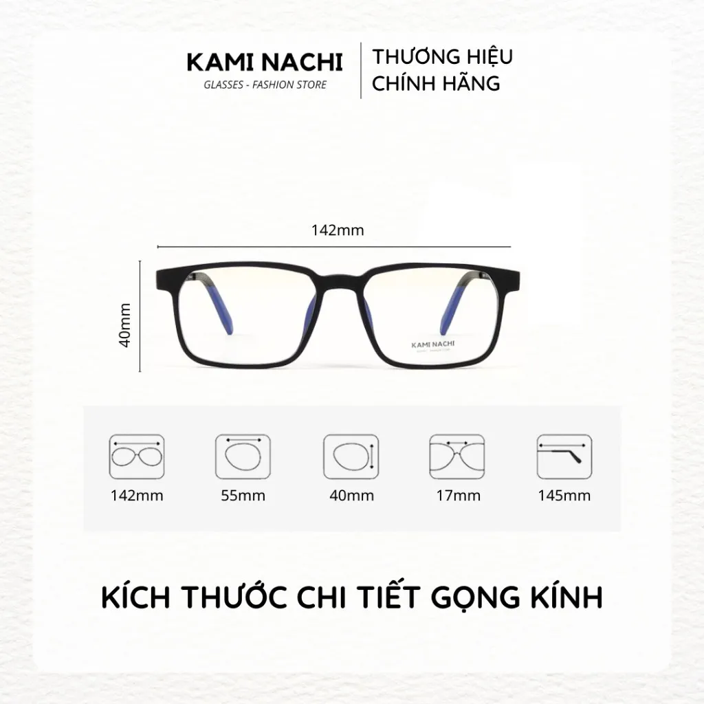 Ảnh Gọng kính Titanium đen nhám dáng vuông thanh mảnh KAMI NACHI phong cách tối giản vuông Size L 2
