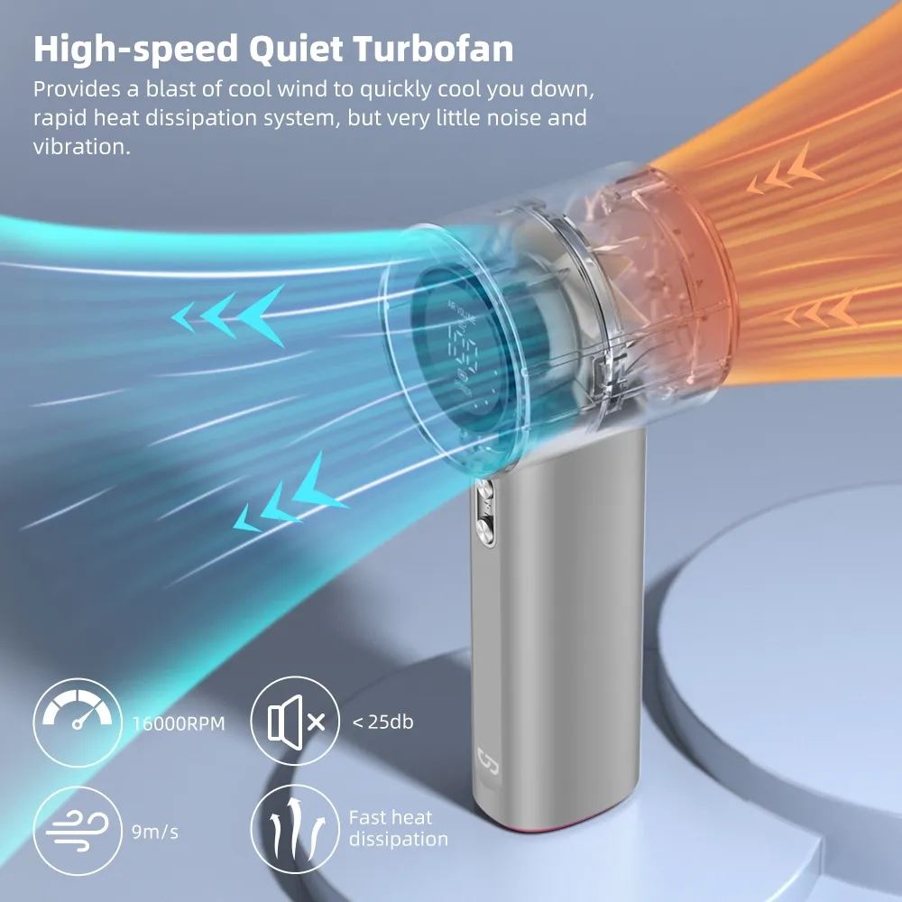 Ảnh Goojodoq Quạt cầm tay có thể sạc lại điều chỉnh mức 100 Tốc độ gió Thân kim loại Màn hình kỹ thuật số cho công việc và sử dụng ngoài trời 3