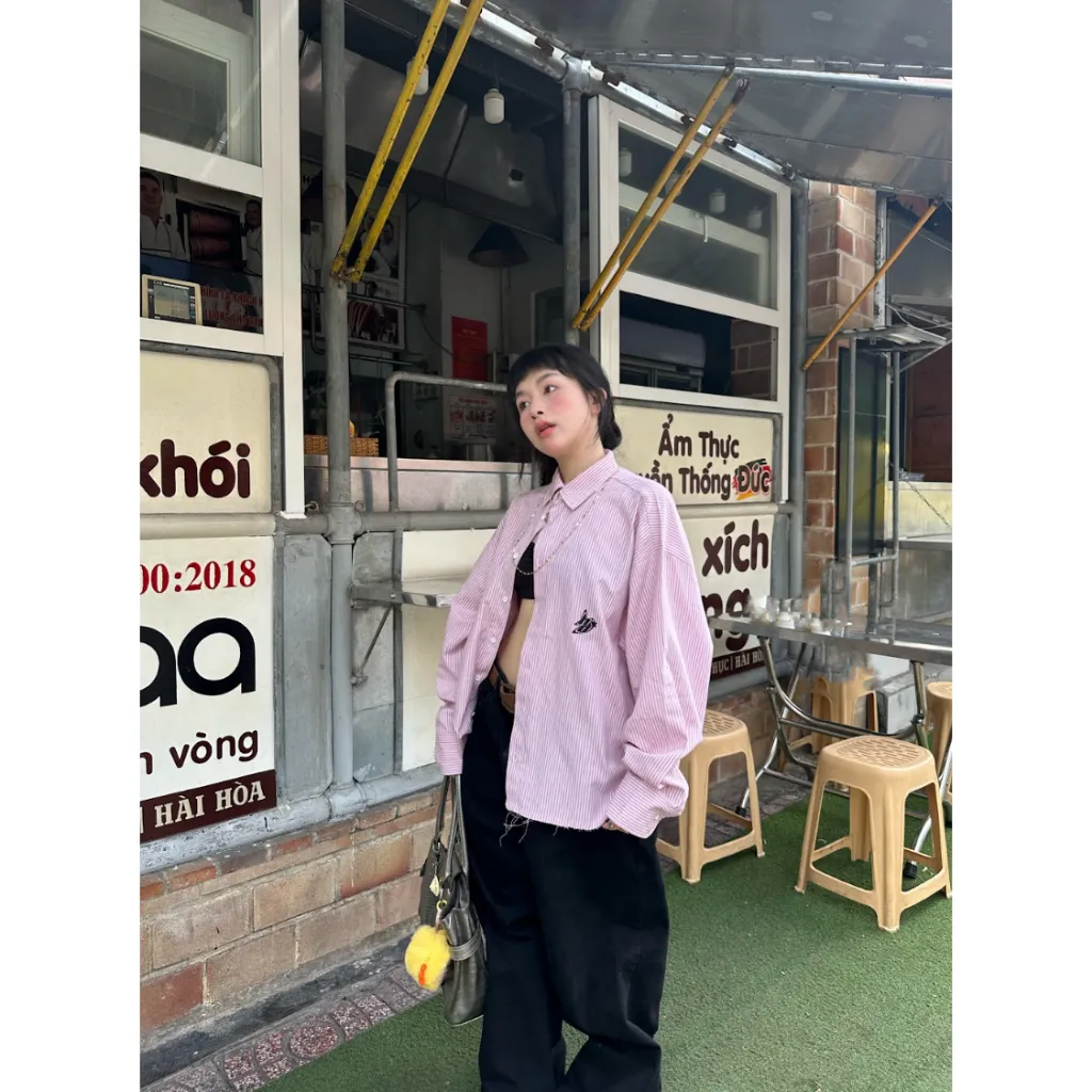 Ảnh HADES Striped Pink Shirt - HADES Brand chính hãng Áo sơ mi dài tay cotton unisex 4