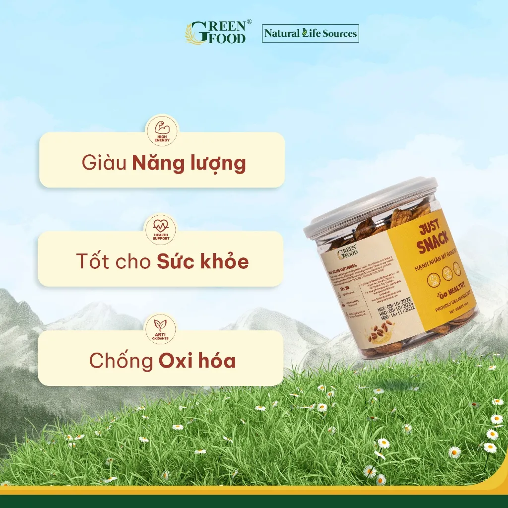 Ảnh Hạnh Nhân Mỹ Rang Bơ Just Snack Green Food có vỏ - 160g 2