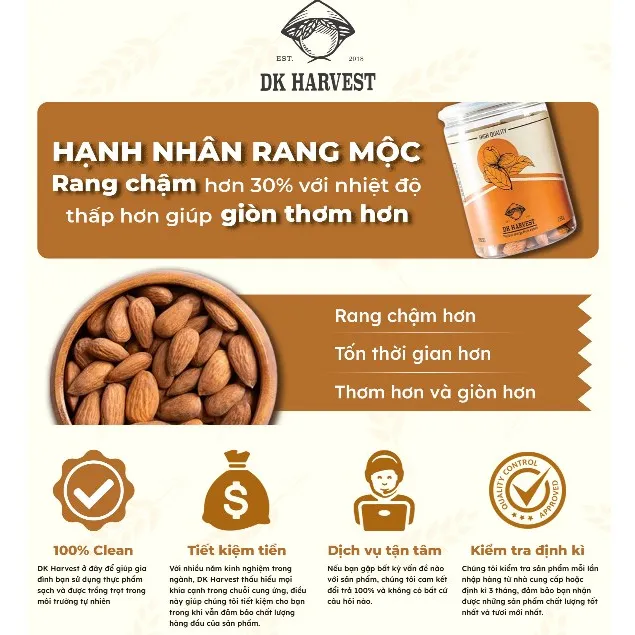 Ảnh Hạnh Nhân Rang Mộc DK Harvest 500g - Nhập Khẩu Mỹ | Giàu Vitamin E, Tốt Cho Tim Mạch 2