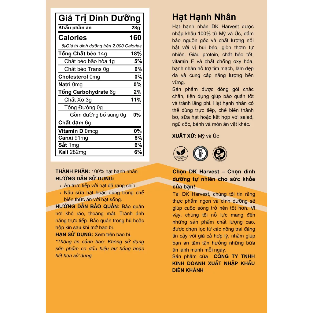Ảnh Hạnh Nhân Rang Mộc DK Harvest 250g/500g - Nhập Khẩu Mỹ | Giàu Vitamin E, Tốt Cho Tim Mạch 2
