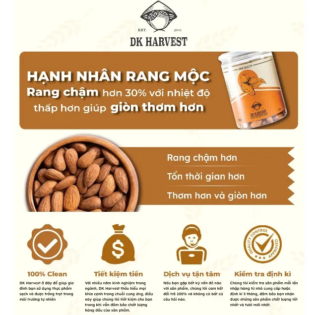 Ảnh Hạnh Nhân Rang Mộc DK Harvest 250g/500g - Nhập Khẩu Mỹ | Giàu Vitamin E, Tốt Cho Tim Mạch 3