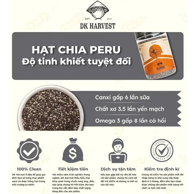 Ảnh Hạt Chia DK Harvest 500g- Nhập Khẩu Peru | Giàu Omega-3, Hỗ Trợ Giảm Cân, Độ Tinh Khiết Cao 3