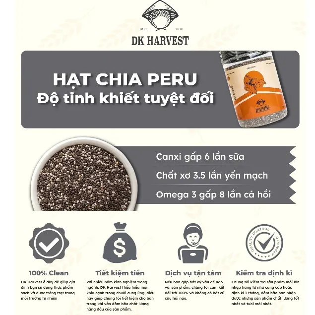 Ảnh Hạt Chia Organic DK Harvest Nhập Khẩu Peru | Giàu Omega-3, Hỗ Trợ Giảm Cân, Độ Tinh Khiết Cao 3