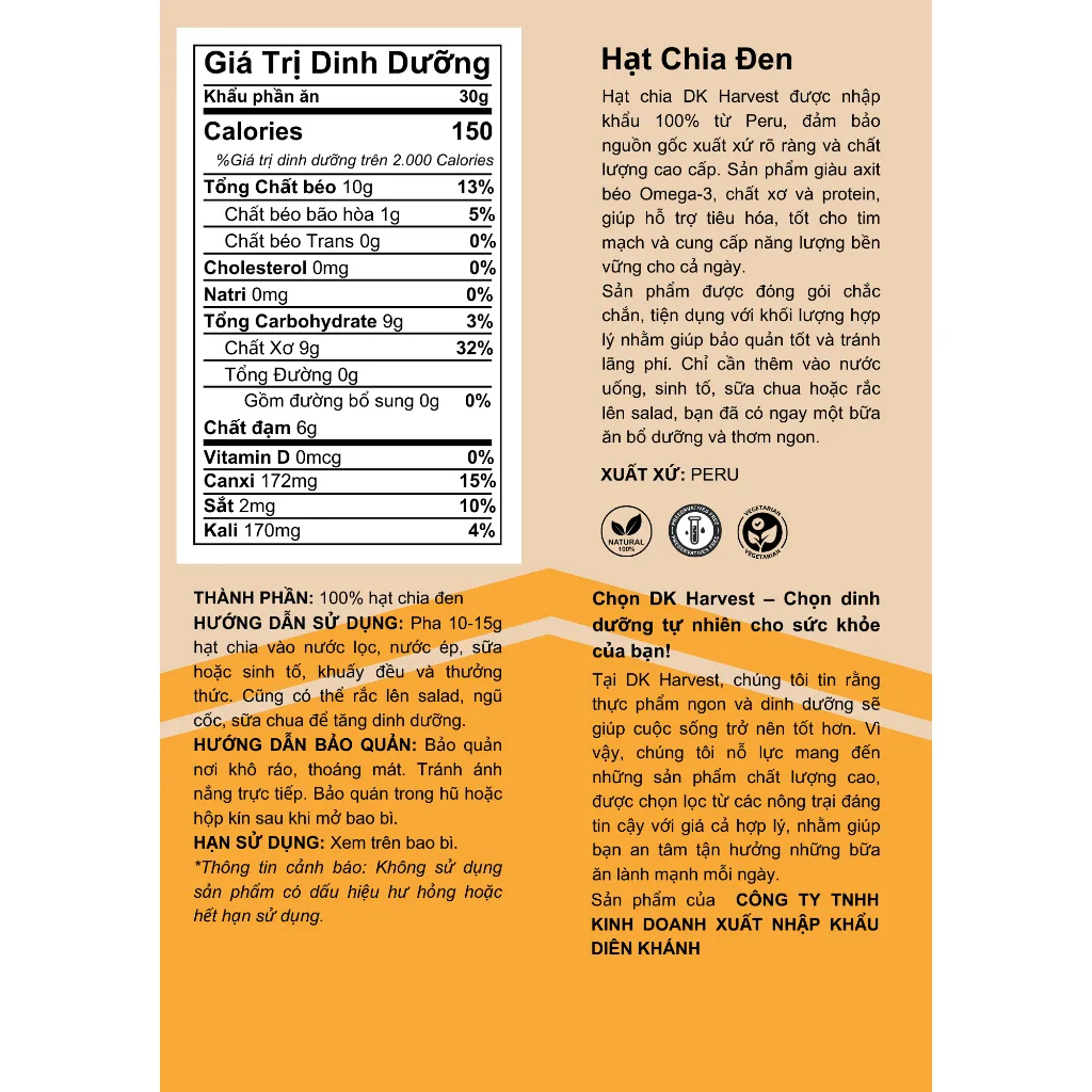 Ảnh Hạt chia shot Organic DK Harvest nhập khẩu (1 hộp 15 shot) 15x6g - giảm cân, giàu omega3 2