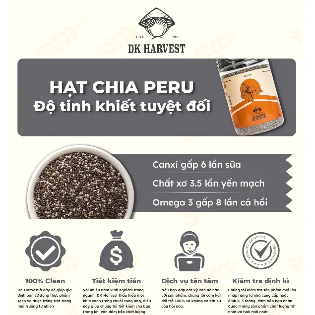 Ảnh Hạt chia shot Organic DK Harvest nhập khẩu (1 hộp 15 shot) 15x6g - giảm cân, giàu omega3 3