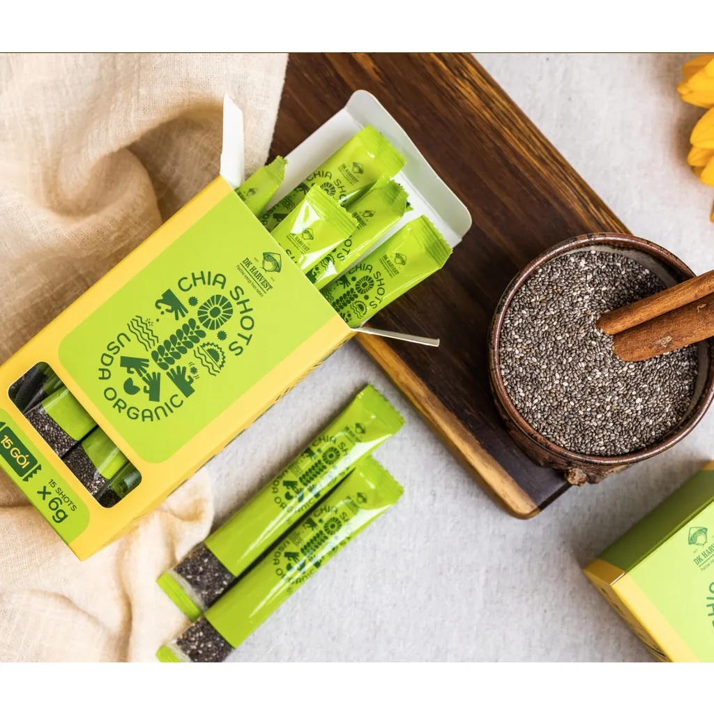 Ảnh Hạt chia shot Organic DK Harvest nhập khẩu (1 hộp 15 shot) 15x6g - giảm cân, giàu omega3 4