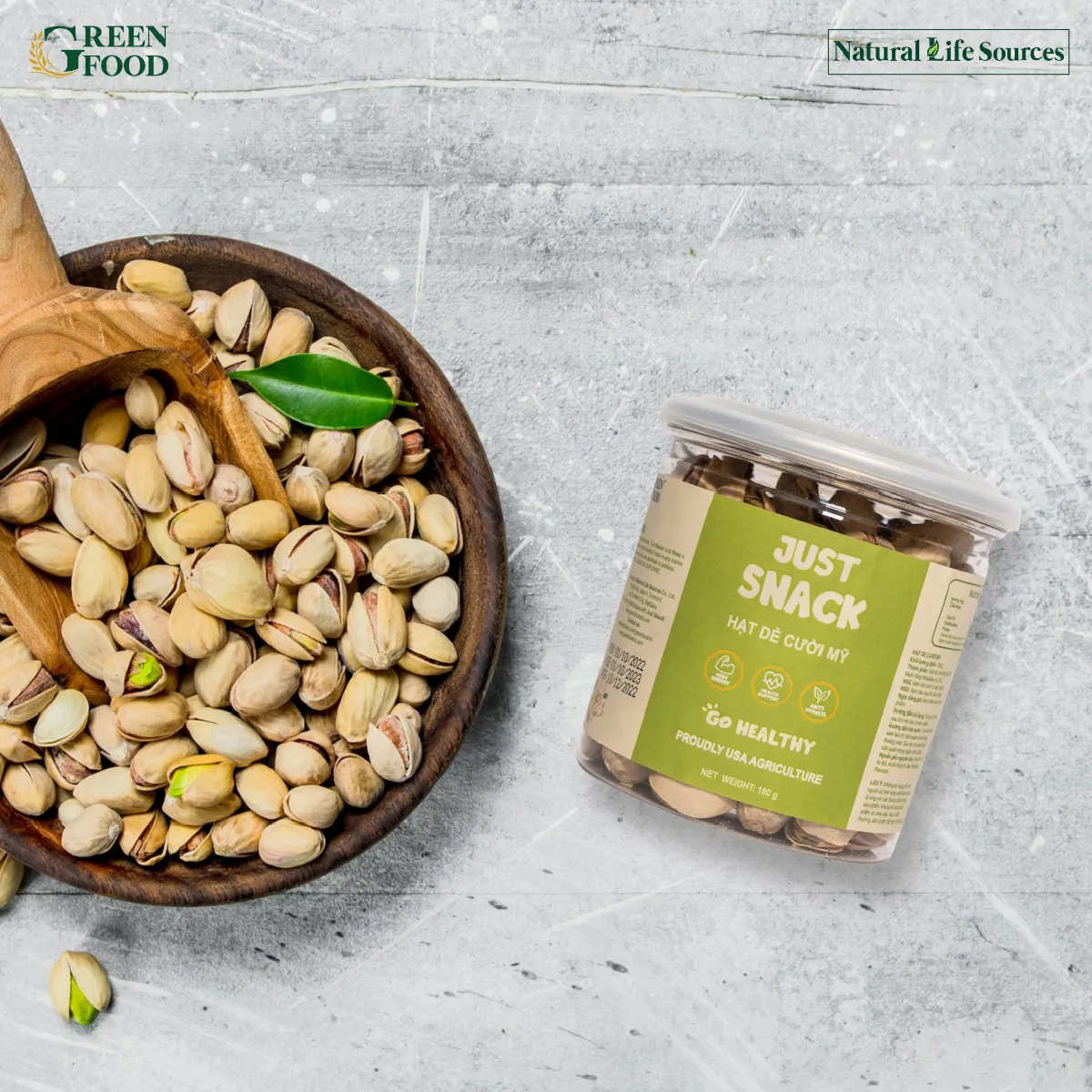 Ảnh Hạt Dẻ Cười Mỹ Just Snack Green Food có vỏ | Hộp 180g 4