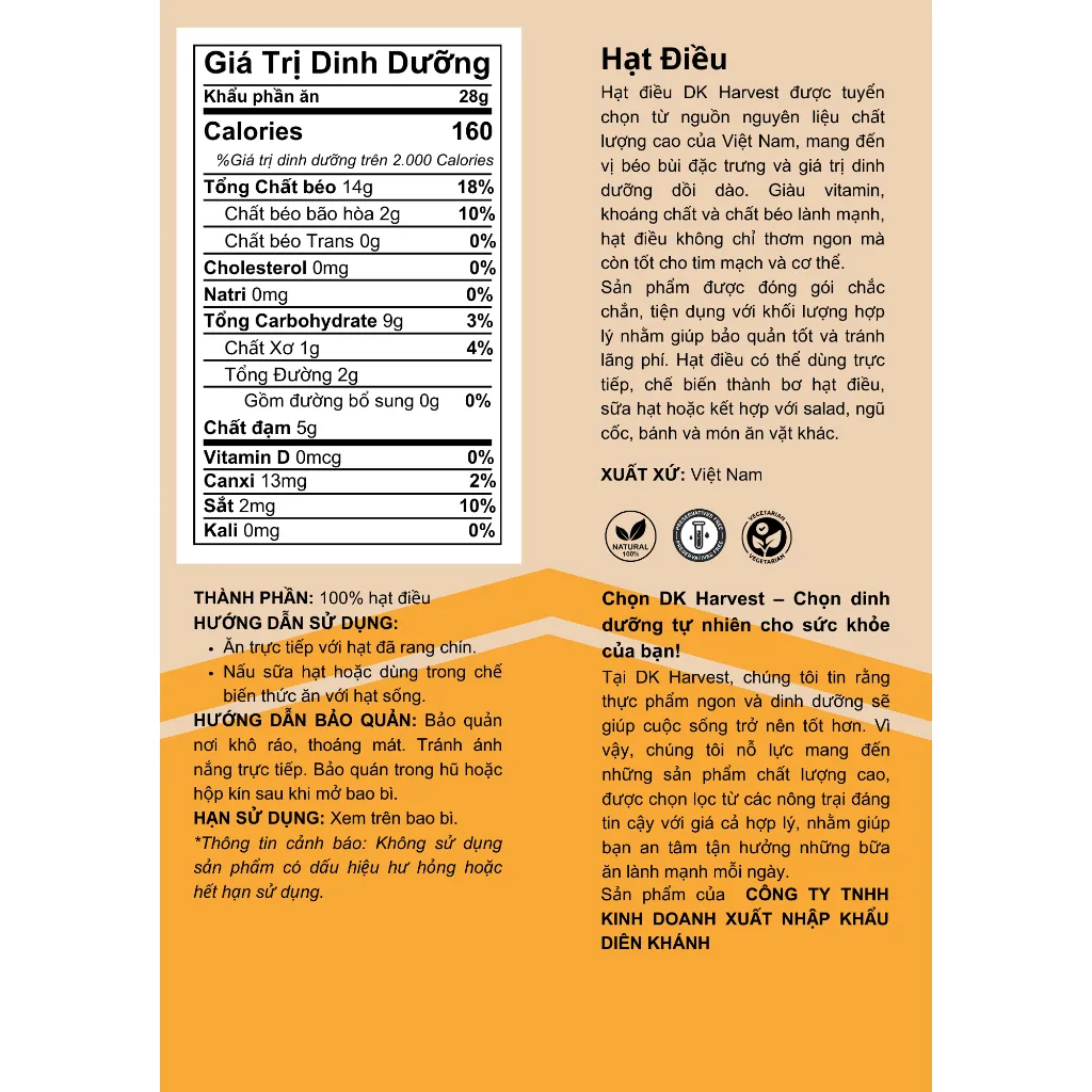Ảnh Hạt Điều Tách Vỏ Loại Vỡ DK Harvest - Túi 250g, 500g - Hạt dinh dưỡng tác dụng giảm cân, làm sữa, chế biến granola 1