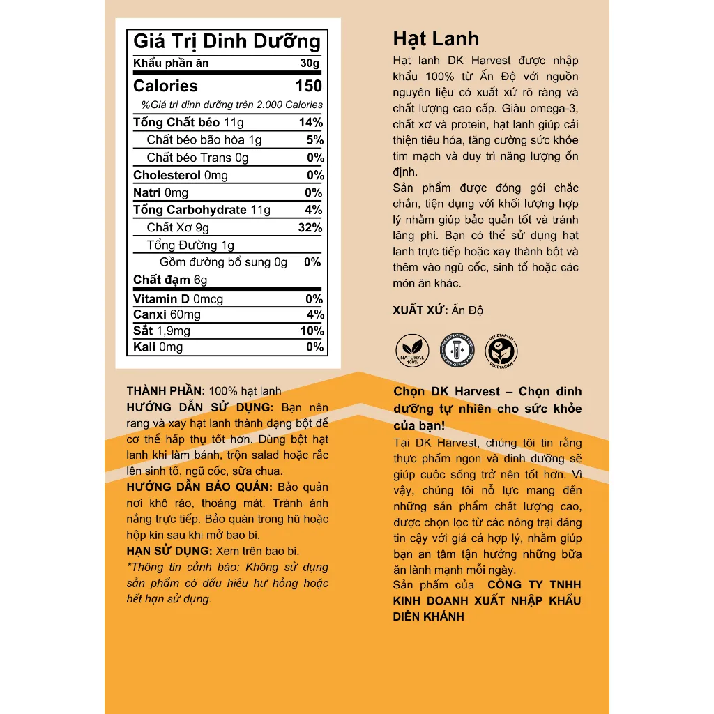 Ảnh Hạt Lanh DK Harvest 500g - Không Bụi | Dưỡng Da, Khỏe Tóc, Giàu Dinh Dưỡng 2