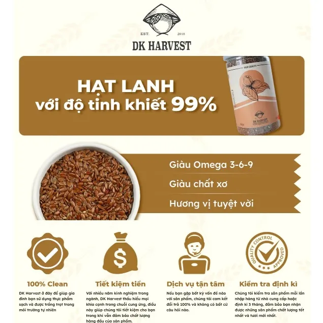 Ảnh Hạt Lanh DK Harvest 500g - Không Bụi | Dưỡng Da, Khỏe Tóc, Giàu Dinh Dưỡng 3