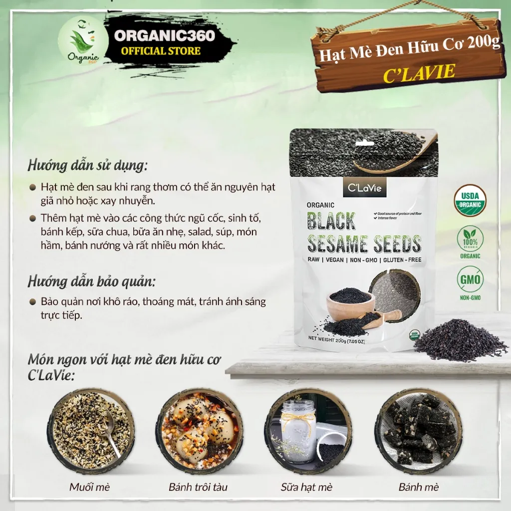 Ảnh Hạt Mè Đen Hữu Cơ C’LAVIE 200g Organic Black Sesame Seeds 2