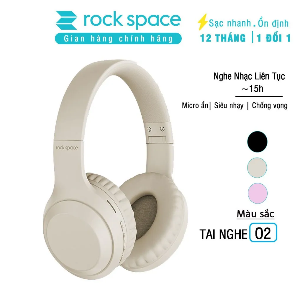 Ảnh Headphone tai nghe bluetooth chụp tai không dây Rockspace O2 có mic hàng chính hãng BH 1 năm 1