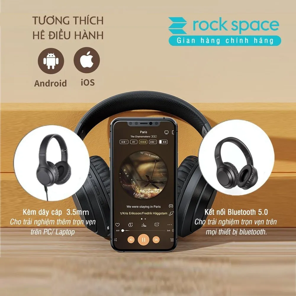 Ảnh Headphone tai nghe bluetooth chụp tai không dây Rockspace O2 có mic hàng chính hãng BH 1 năm 3