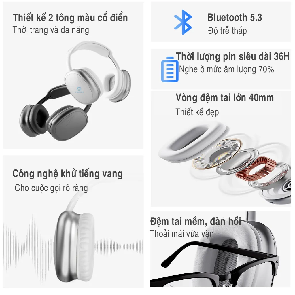 Ảnh Headphone tai nghe bluetooth không dây chụp tai Rockspace O5 có mic hàng chính hãng BH 1 năm 3