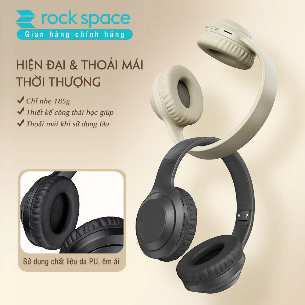 Ảnh Headphone Tai nghe bluetooth chụp tai Rockspace O2 chính hãng có mic nghe nhạc 15h  bảo hành 1 năm 2